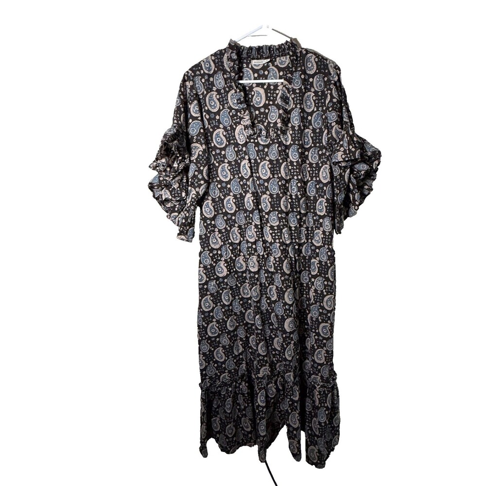 Fitzroy & Willa Dress Women's XL Brown Paisley Boho Ruffle Maxi Long Shift